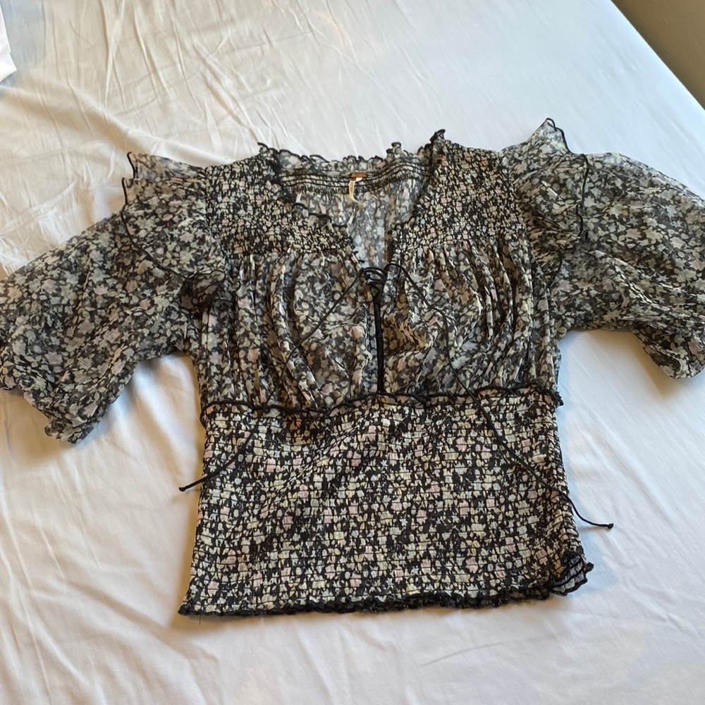 Black floral peasant blouse